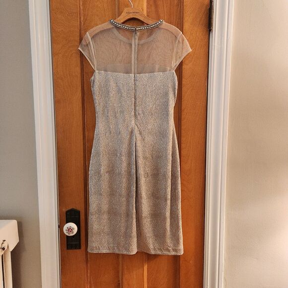 Lauren Ralph Lauren Evening Gold Dress w/ Sheer Bodice, Neck Embellishment Sz 8 - Picture 5 of 15